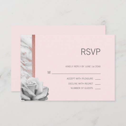 Mariage RSVP Blush Rose Gold Foil & Grey (Devant / Derrière)