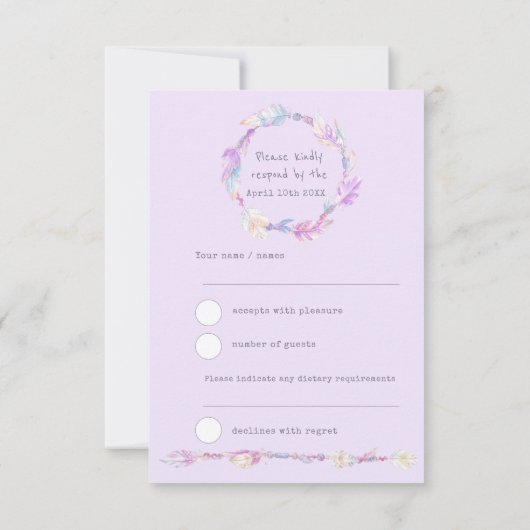 Mariage RSVP boho plume violet couronne tribale (Dos)