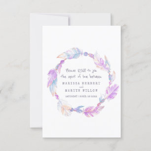 Mariage RSVP boho plume violet couronne tribale