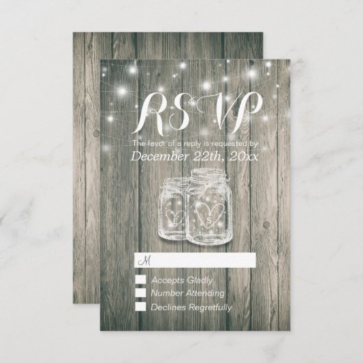 Mariage RSVP Bois rustique & Mason Jar Lumières à  (Devant / Derrière)