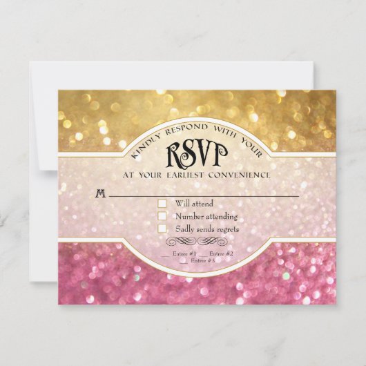 Mariage RSVP Bokeh Movie Style Billet Or rose (Devant)
