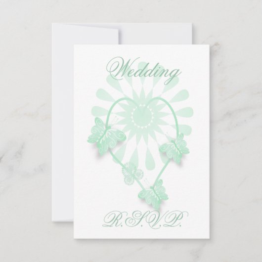 Mariage RSVP Carte Pepperment Papillons Coeur (Devant)