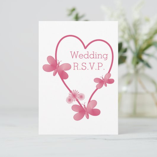 Mariage RSVP Coeur Rose Et Papillons (Debout devant)
