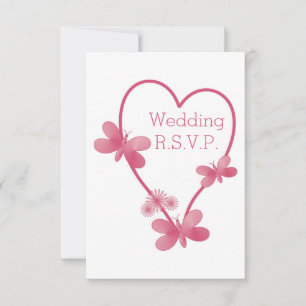Mariage RSVP Coeur Rose Et Papillons