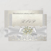Mariage RSVP Crème Perle Dentelle Damassé Diamant (Devant / Derrière)