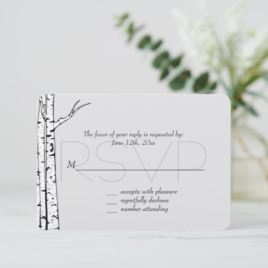 Mariage RSVP de Birch Trees Gris Blanc (Debout devant)