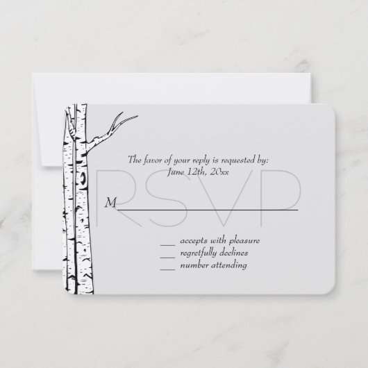 Mariage RSVP de Birch Trees Gris Blanc (Devant)
