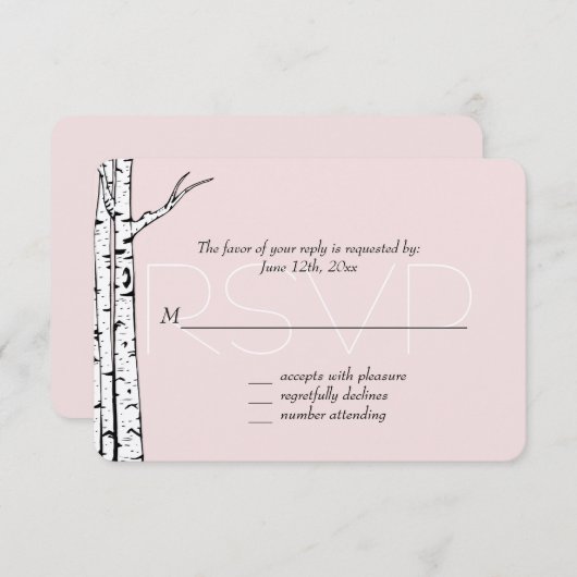 Mariage RSVP de Birch Trees Rose Blanc (Devant / Derrière)