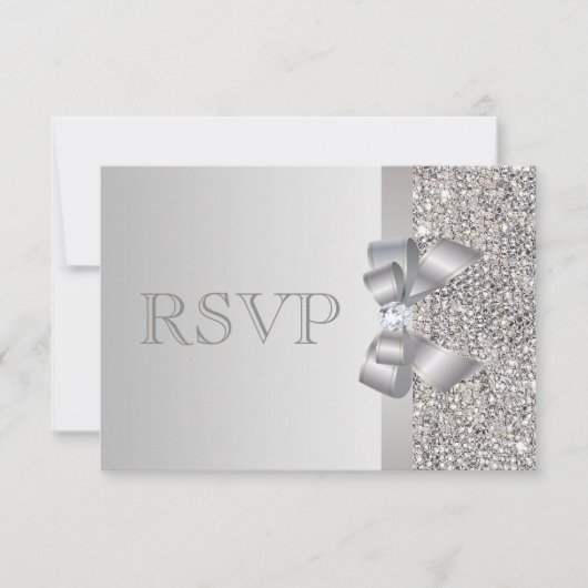 Mariage RSVP en argent, Bow & Diamond (Devant)