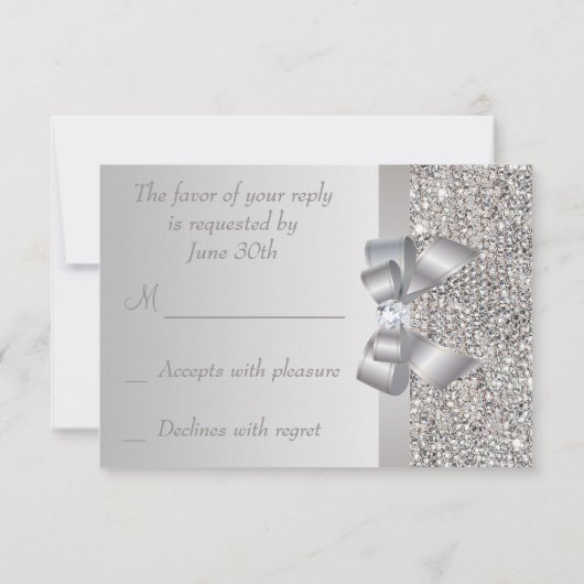 Mariage RSVP en argent, Bow & Diamond (Dos)