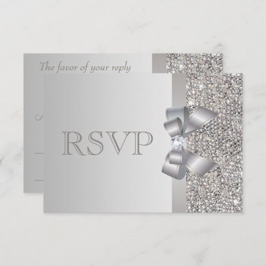 Mariage RSVP en argent, Bow & Diamond (Devant / Derrière)
