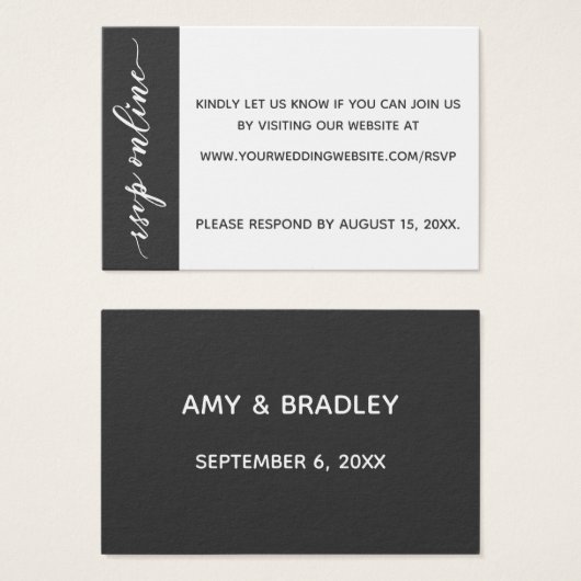 Mariage RSVP en ligne Insérer gris foncé et blanc (Devant & derrière)