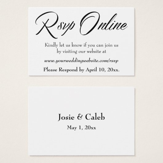 Mariage RSVP en ligne Insérer un script noir, blan (Devant & derrière)