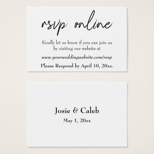 Mariage RSVP en ligne Insérer un script noir, blan (Devant & derrière)