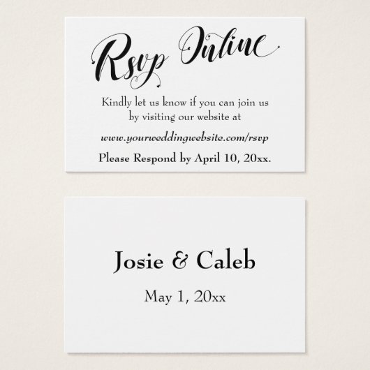 Mariage RSVP en ligne Insérer un script noir, blan (Devant & derrière)