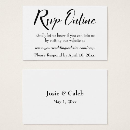 Mariage RSVP en ligne Insérer un script noir, blan (Devant & derrière)