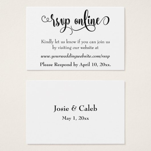 Mariage RSVP en ligne Insérer un script noir, blan (Devant & derrière)