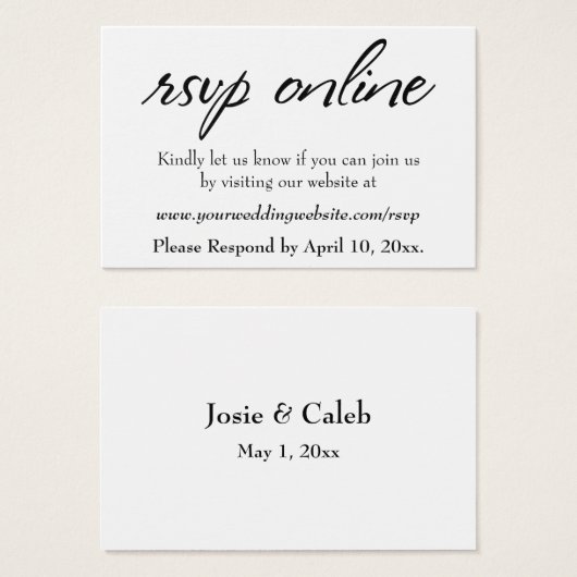 Mariage RSVP en ligne Insérer un script noir, blan (Devant & derrière)