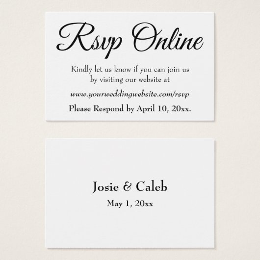 Mariage RSVP en ligne Insérer un script noir, blan (Devant & derrière)