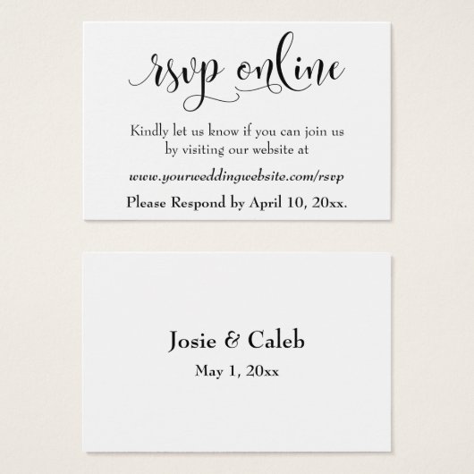 Mariage RSVP en ligne Insérer un script noir, blan (Devant & derrière)