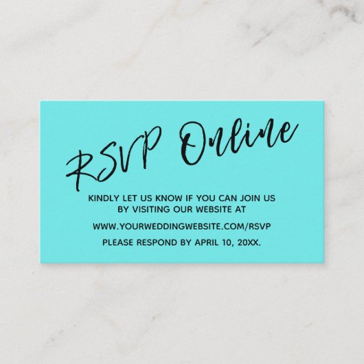 Mariage RSVP en ligne simple carte Aqua (Devant)