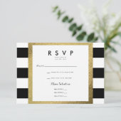 Mariage RSVP en noir et blanc rayé avec feuille d' (Debout devant)