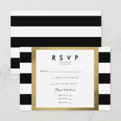 Mariage RSVP en noir et blanc rayé avec feuille d' (Devant / Derrière)