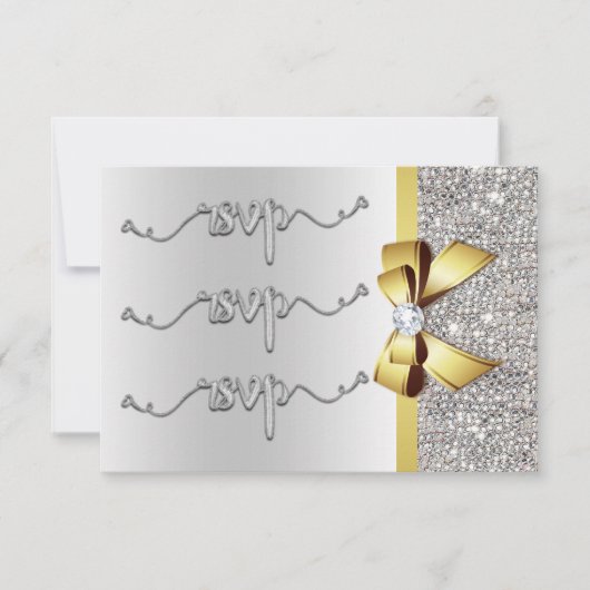 Mariage RSVP Faux Gold Bow Silver (Devant)