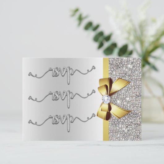 Mariage RSVP Faux Gold Bow Silver (Debout devant)