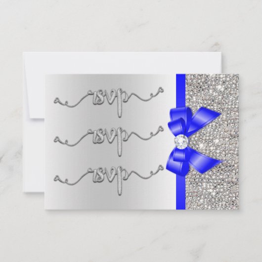 Mariage RSVP Faux Royal Blue Bow (Devant)