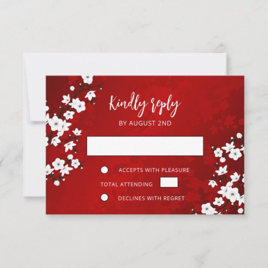 Mariage RSVP Fleur de Cerisier Blanche Rouge (Devant)