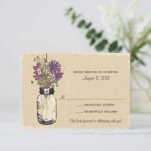 Mariage RSVP Fleurs Violettes Pot en Grès Rustique (Debout devant)