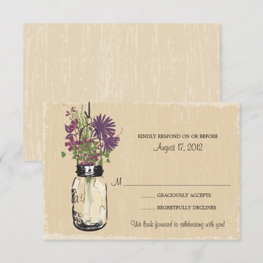 Mariage RSVP Fleurs Violettes Pot en Grès Rustique (Devant / Derrière)