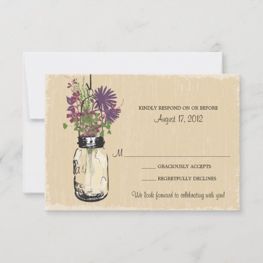 Mariage RSVP Fleurs Violettes Pot Mason Rustique (Devant)