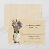 Mariage RSVP Fleurs Violettes Pot Mason Rustique (Devant / Derrière)