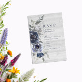 Mariage RSVP floral bleu marine