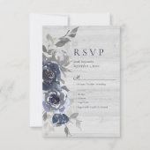 Mariage RSVP floral bleu marine (Devant)