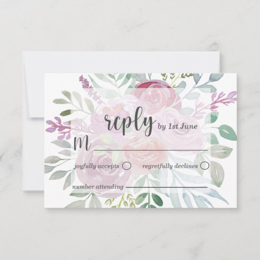 Mariage RSVP Floral Rustique Rose & Bourgogne (Devant)
