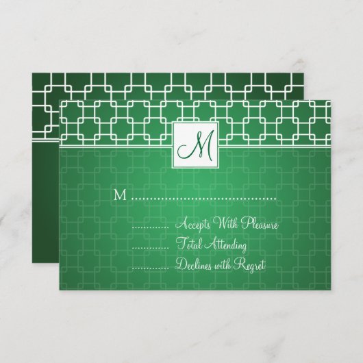 Mariage RSVP Monogram Trellis Motif Vert (Devant / Derrière)