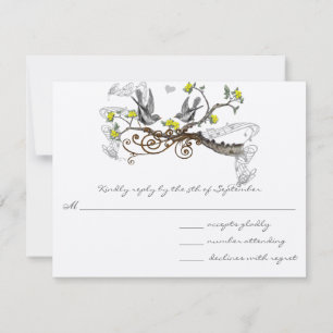 Mariage RSVP Oiseaux de l'Amour Vintage Jaune & Gr