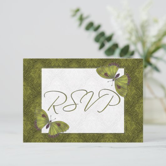 Mariage RSVP Papillon Brocade vert (Debout devant)