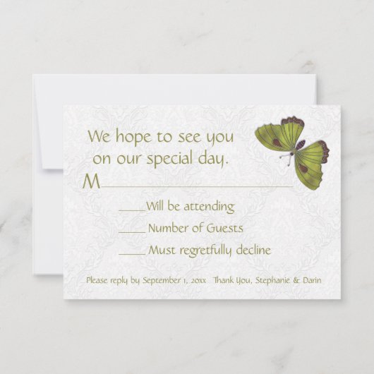 Mariage RSVP Papillon Brocade vert (Dos)
