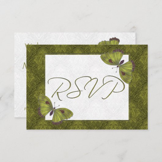 Mariage RSVP Papillon Brocade vert (Devant / Derrière)