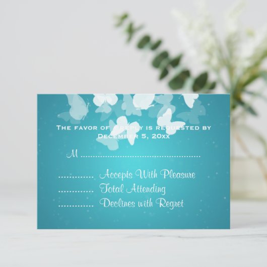 Mariage RSVP papillons insaisissables Bleu (Debout devant)