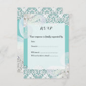 Mariage RSVP personnalisé bleu et dentelle (Devant / Derrière)