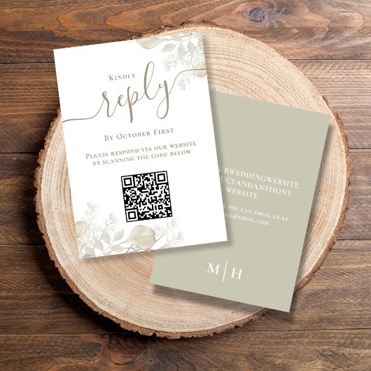 Mariage RSVP QR Code Elégant Sage Green