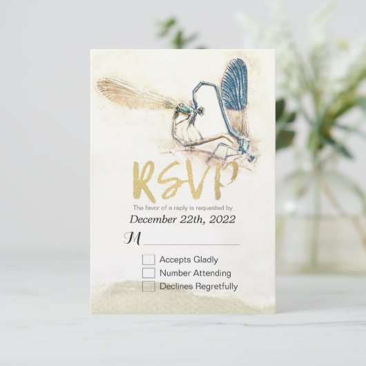 Mariage RSVP Répondre Dragonfly Mating Love Heart (Debout devant)