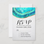 Mariage RSVP Répondre Elegant Turquoise & Gold Aga (Devant)