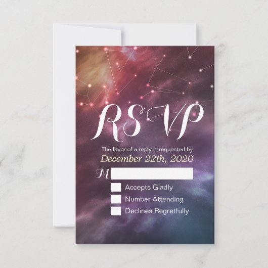 Mariage RSVP Répondre Galaxy Nebula Constellations (Devant)