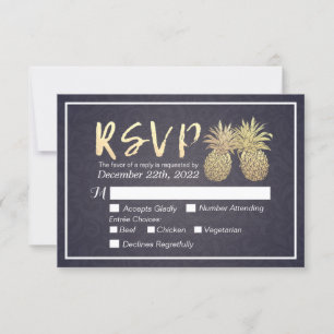 Mariage RSVP répondre Gold Ananas Couple Marine Bl